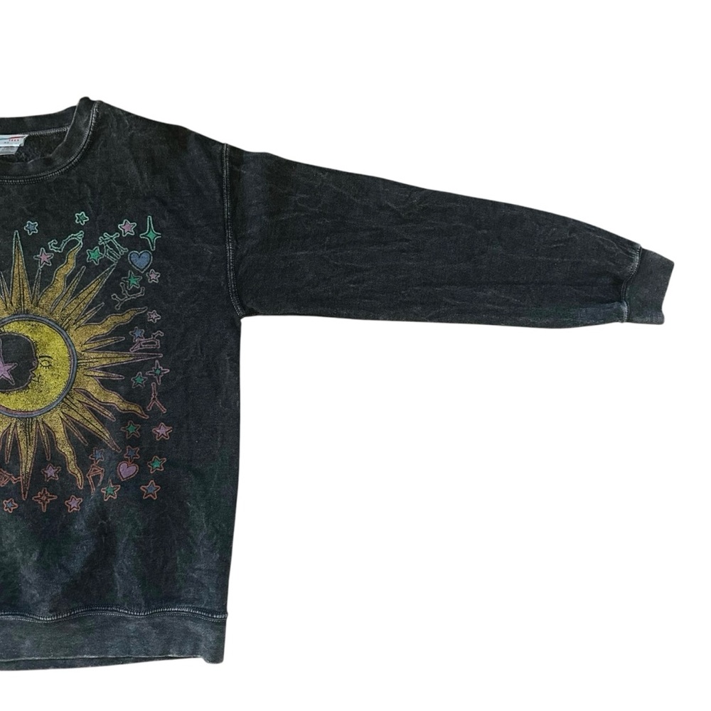 Junk Food Gray Acid Wash Stars Constellations Zodiac Moon Crewneck Sweatshirt XS - Picture 4 of 11